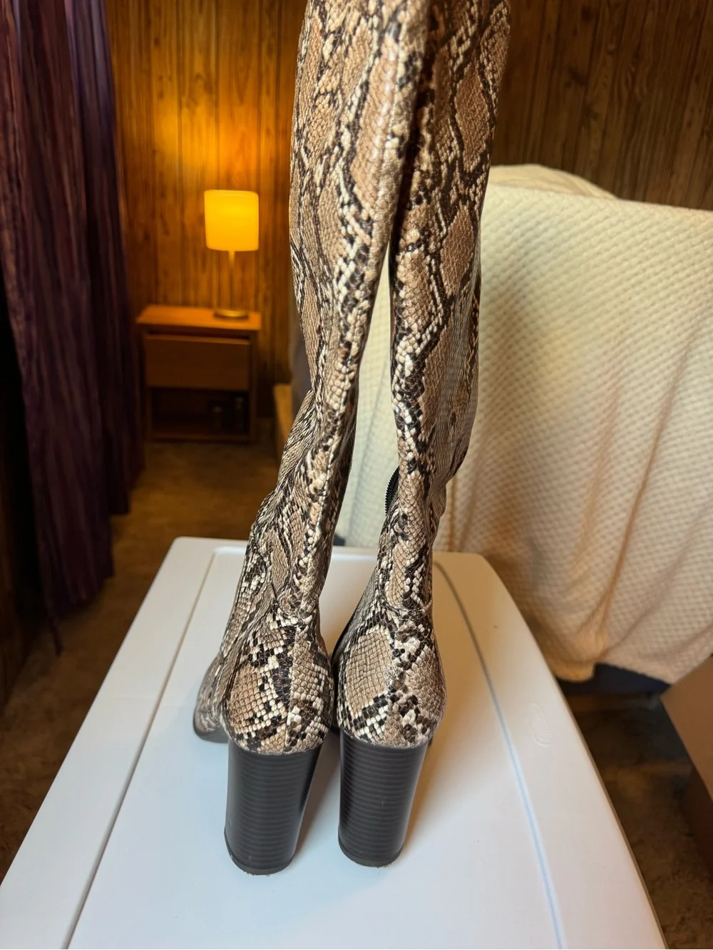 a new day Taupe Snake-Print Over-the-Knee Block Heel Boots